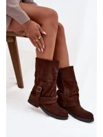 Dámské kozačky s svrškem do  s přezkou hnědé model 21715252 - Boto