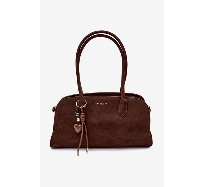 Kabelka s přívěskem a sponami Eko semiš Čokoládová Violette