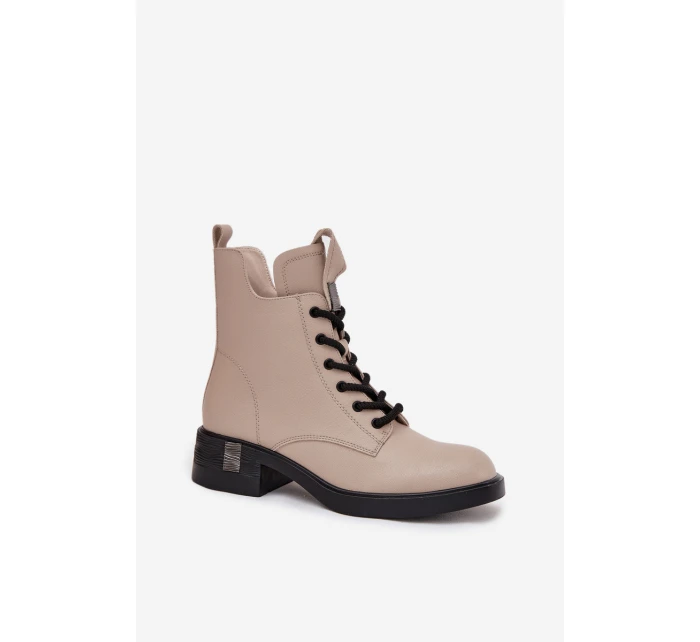 Kožené dámské kotníkové boty na nízkém podpatku Vinceza – béžové Kožené dámské kotníkové boty na nízkém podpatku Vinceza – béžové