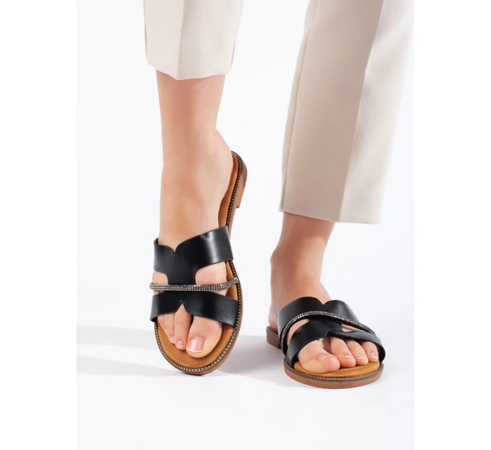 Exkluzívní sandály dámské černé bez podpatku Exkluzívní sandály dámské černé bez podpatku