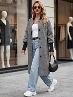 Dlouhý dámský kabát s knoflíky, černý, FashionStreet NY0778