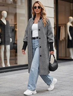 Dlouhý dámský kabát s knoflíky, černý, FashionStreet NY0778