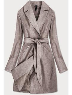 Hnědý dámský kabát s drobným károvaným vzorem (2706)