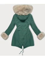 Dámská bunda parka v tmavě mátové barvě s kožešinovou podšívkou l 21248922 - WAY MODE
