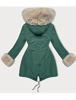 Dámská bunda parka v tmavě mátové barvě s kožešinovou podšívkou model 21248922 - WAY MODE Dámská bunda parka v tmavě mátové barvě s kožešinovou podšívkou model 21248922 - WAY MODE