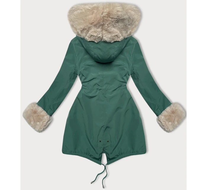 Dámská bunda parka v tmavě mátové barvě s kožešinovou podšívkou l 21248922 - WAY MODE