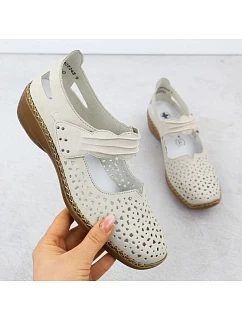 Dámská kožená prolamovaná obuv na suchý zip béžové barvy Rieker 41399-14