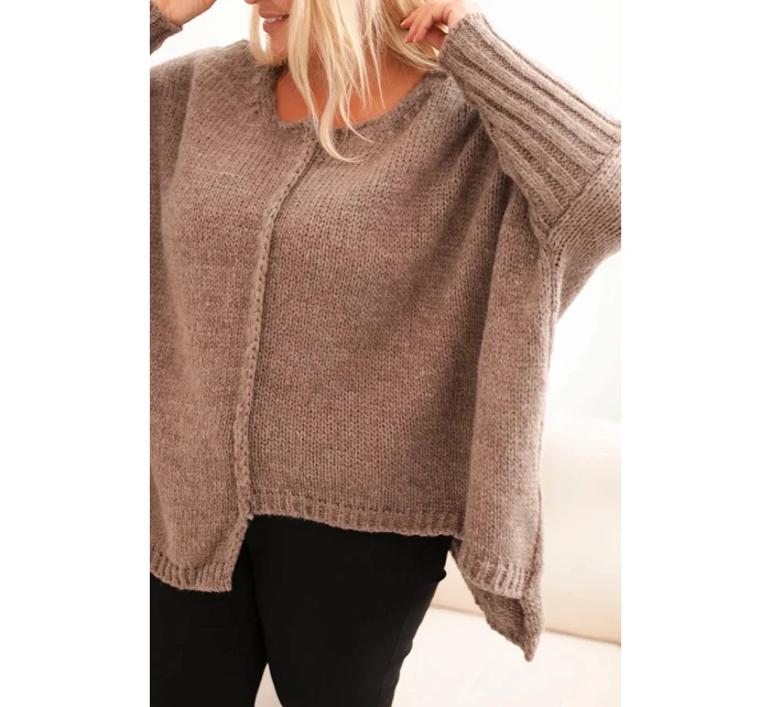 Svetr dámský Plus Size z model 21297044 s volným střihem a rukávem 3/4 fango - K-Fashion