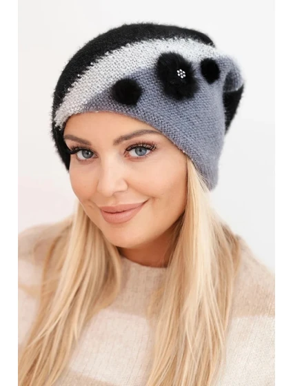 Dámská elegantní čepice s ozdobami a páskem černá model 21470155 - K-Fashion