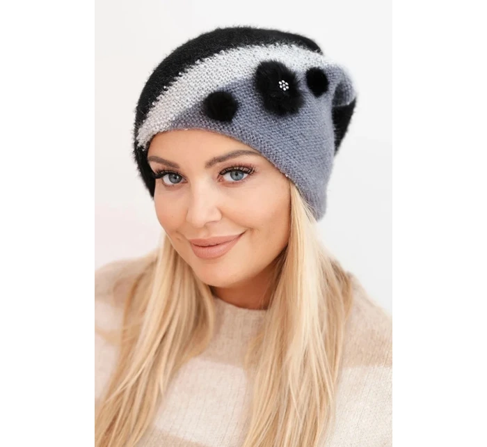 Dámská elegantní čepice s ozdobami a páskem černá model 21470155 - K-Fashion