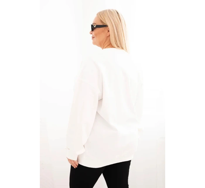 Dámská mikina Plus Size bavlněná basic s kulatým výstřihem bílá