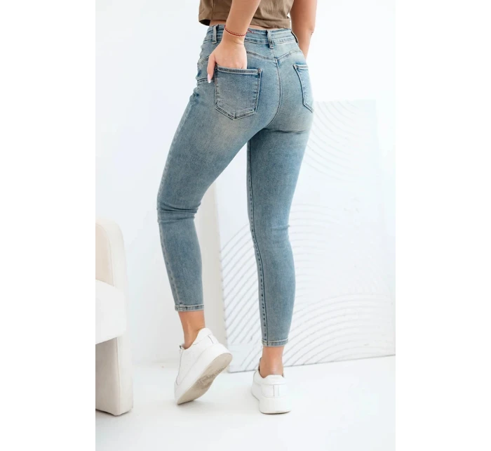 Dámské kalhoty M.sara s push-up efektem a středním pasem jeansové modré