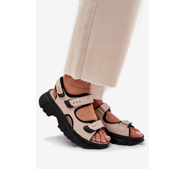 Kožené Dámské Sandály Se  Béžové model 21696023 - Artiker