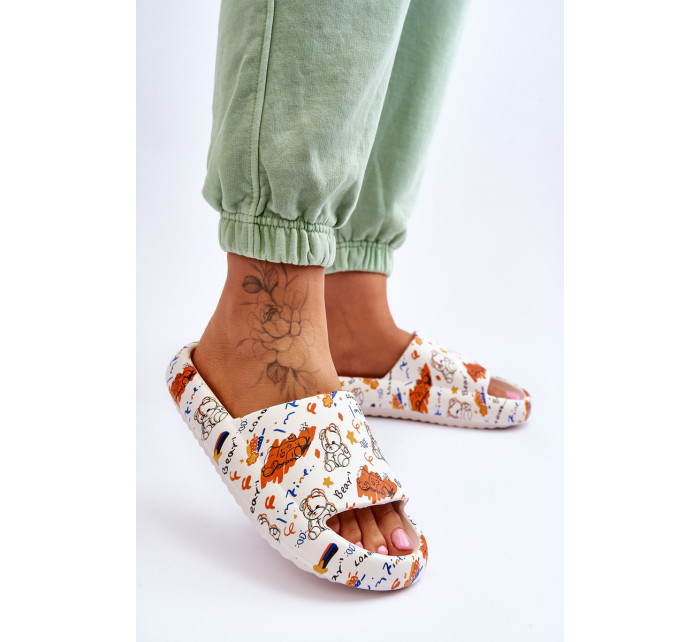 Dámské pěnové pantofle s medvídky a písmeny Béžovo-oranžová Zoey
