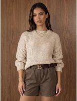 Dámský oversize svetr s copánkovým vzorem, světle béžový, FashionStreet MY2590