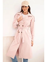 Dámský kabát model 22084717 v pase s límcem tmavý pudrový růžový - K-Fashion Dámský kabát model 22084717 v pase s límcem tmavý pudrový růžový - K-Fashion