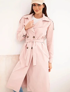 Dámský kabát model 22084717 v pase s límcem tmavý pudrový růžový - K-Fashion