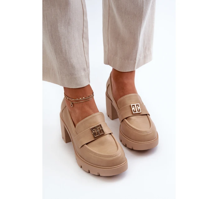 Dámské polobotky na masivním podpatku s ozdobou Beige model 21655247 - Boto