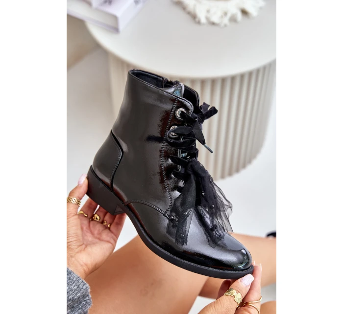 Lakované boty zateplené na zip S.Barski HY42-991 černé