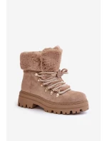 Dámské Šněrovací Boty S Kožíškem Tmavě Béžové model 21679550 - Boto