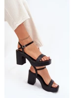 Eko Kožené Sandály Na Podpatku Černé model 21699452 - Boto Eko Kožené Sandály Na Podpatku Černé model 21699452 - Boto