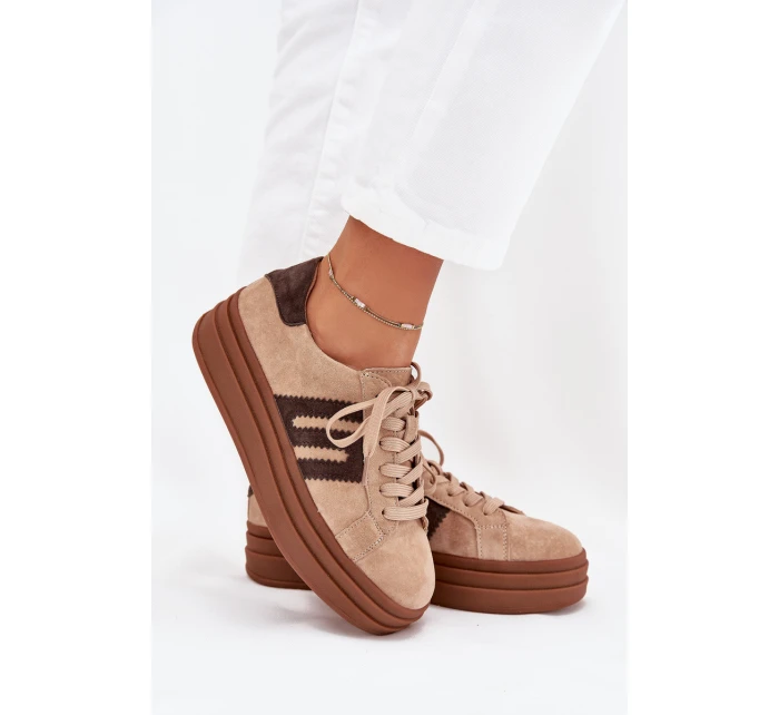 Dámské sneakersy na platformě z přírodní semiše béžové Eldira Dámské sneakersy na platformě z přírodní semiše béžové Eldira