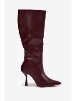 Dámské kozačky na podpatku nad koleno bordó model 21709040 - Boto