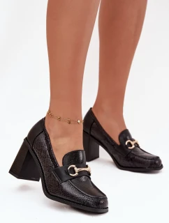 Dámské polobotky na podpatku s a zlatým detailem Černé model 21709845 - Boto