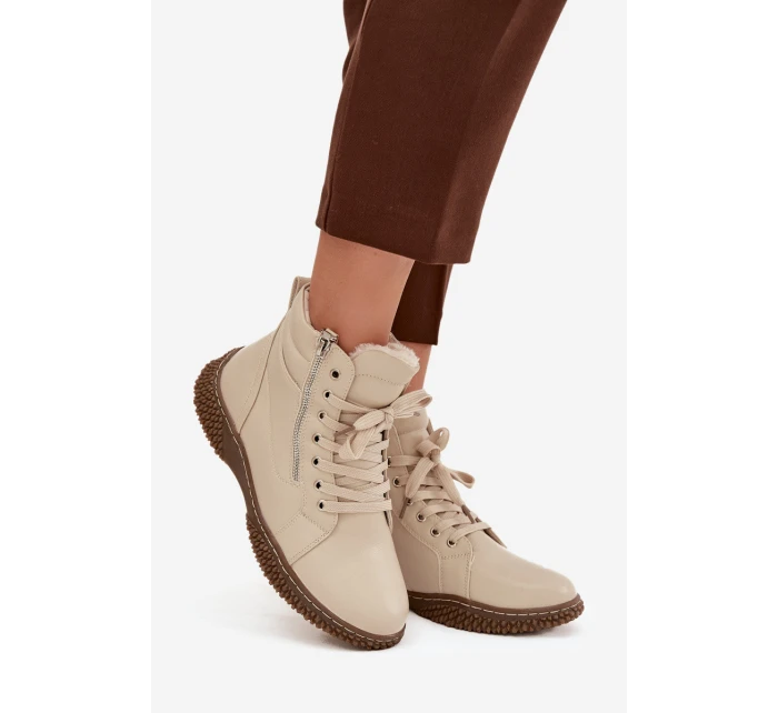 Dámské kotníkové boty s teplým kožíškem z eko kůže béžové Ulverina Dámské kotníkové boty s teplým kožíškem z eko kůže béžové Ulverina