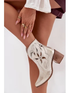 Dámské kotníky s otevřenou síťovinou z přírodní kůže na podpatku Zazoo 3690 zlaté popraskané