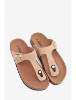 Kožené semišové žabky s zlatou sponou béžové Honey