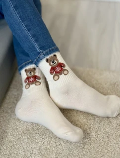 Dětské a juniorské ponožky s medvídkem ve svetru – ecru