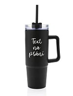 TEXT NA PŘÁNÍ - černý cestovní termohrnek s průhledným víčkem 900 ml