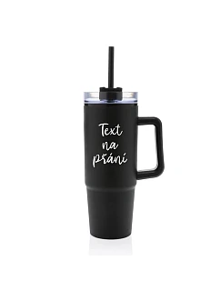 TEXT NA PŘÁNÍ - černý cestovní termohrnek s průhledným víčkem 900 ml
