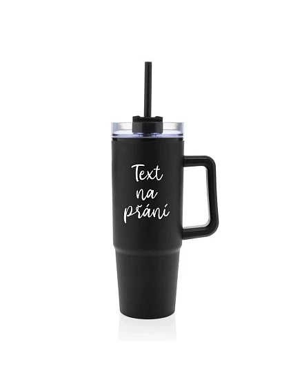TEXT NA PŘÁNÍ - černý cestovní termohrnek s průhledným víčkem 900 ml