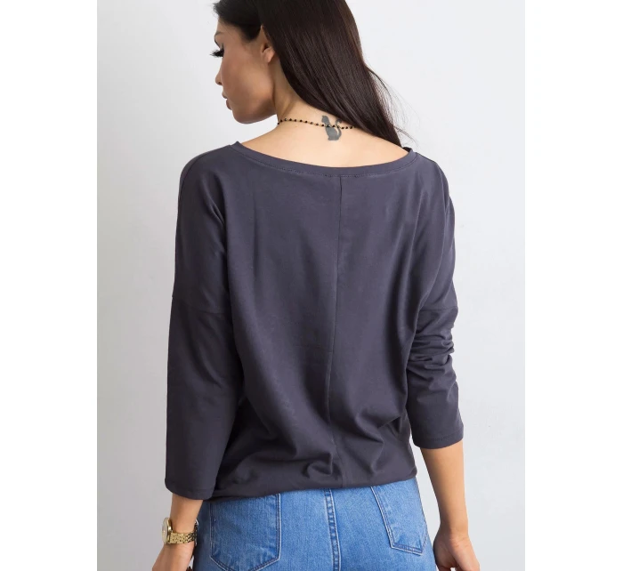 Volná dámská halenka v grafitové barvě se zavazováním na spodním okraji (4691)