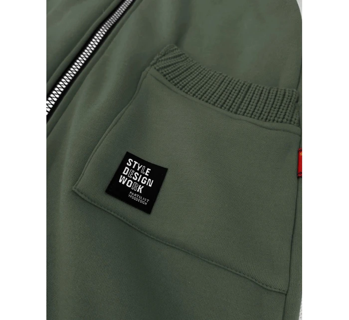 Šedozelená dámská mikina se svetrovými vsadkami LHD (AMG-172A)