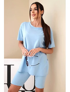 Dámský bavlněný komplet s krátkým rukávem a šortkami žlutý