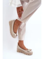 Kožené baleríny na platformě s ozdobou krémové Lewski model 21644614 - Boto