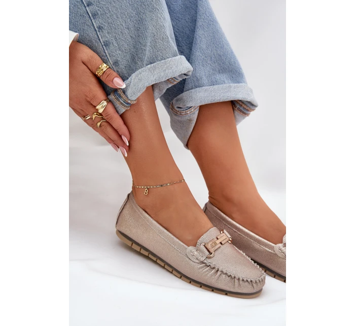 Lesklé Ploché Mokasíny Z Přírodní Kůže D&A LR51-546 Zlaté