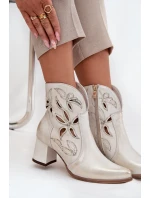 Kožené Prolamované Dámské Kotníkové Boty Na Podpatku  Zlatý model 21713208 - Zazoo