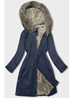 Tmavě modrá dámská bunda parka s kožešinou model 21246247 - J.STYLE