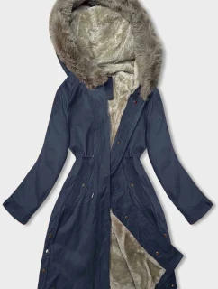 Tmavě modrá dámská bunda parka s kožešinou model 21246247 - J.STYLE
