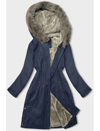 Tmavě modrá dámská bunda parka s kožešinou model 21246247 - J.STYLE
