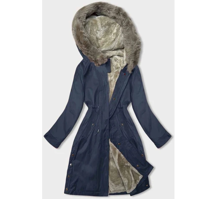 Tmavě modrá dámská bunda parka s kožešinou model 21246247 - J.STYLE