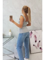 Halenka bez ramínek s volánky šedá Halenka bez ramínek s volánky šedá