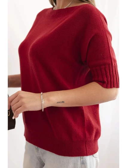 Dámský svetr z viskózy s krátkým rukávem bordový