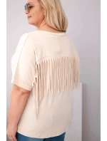 Dámská bavlněná halenka s výstřihem do V a třásněmi na zádech béžová