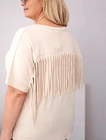 Dámská bavlněná halenka Plus size s výstřihem do V a třásněmi na zádech béžová