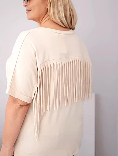 Dámská bavlněná halenka Plus size s výstřihem do V a třásněmi na zádech béžová